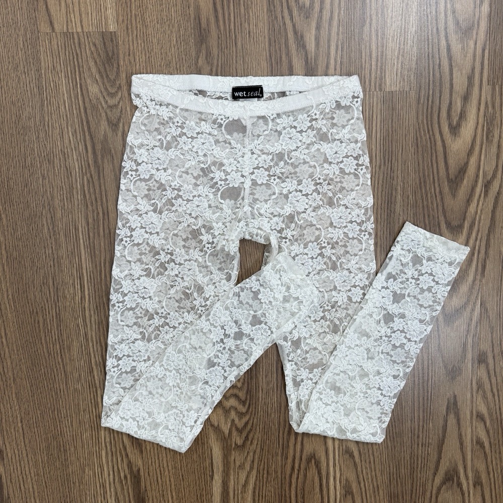 Vtg Wet Seal Footless Tights Womens S Ivory Lace Sheer Floral Coquette Fairy 90s